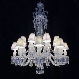 Lámpara de araña de cristal europea para sala de estar, comedor, dormitorio, Villa, escalera, vela blanca, luz de estudio, luminaria transparente