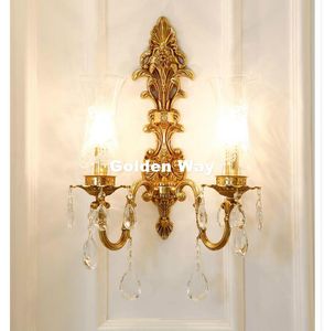 European Crystal Wall Light 100% Copper Sconces Lamp Bronze beugels voor slaapkamer woonkamerlampen