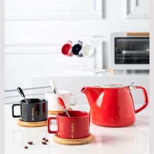 Europese beker keramische koffiemok melk sap water gratis lepel kantoor thee handvat drinkware pot cadeau 210423