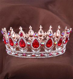 Diseños europeos rey rey reina corona ruby lágrimas tiara tiara joyas de cabello quinceanera corona boda novia tiaras9017112