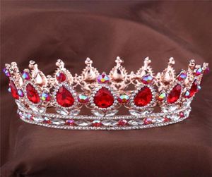 Europese ontwerpen Royal King Queen Crown Ruby traan Rhinestone Tiara Hair sieraden Quinceanera Crown Wedding Bruid Pageant Tiaras3076080