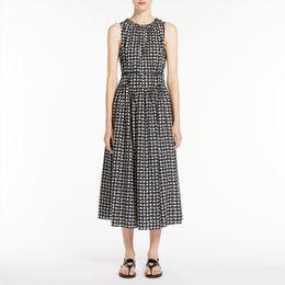 Europees Modemerk Katoen Black Checker Gedrukte bemanning Nek Mouwloze vest Midi -jurk