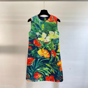 Mini robe gilet imprimée florale, marque de mode européenne, peinture à l'huile