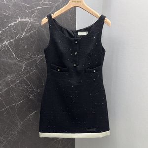 Marque de mode européenne mini robe en tweed à paillettes petite robe noire