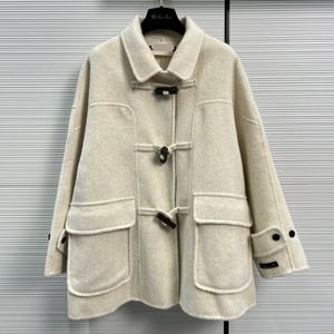 Manteau décontracté ample en laine à boutons carrés de marque de mode européenne