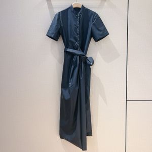 Europees modemerk opstaande kraag korte mouwen asymmetrische gedrapeerde vetersluiting retro stijl jurk