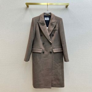 Manteau long à boutonnage en laine, marque de mode européenne, couleur café chaud