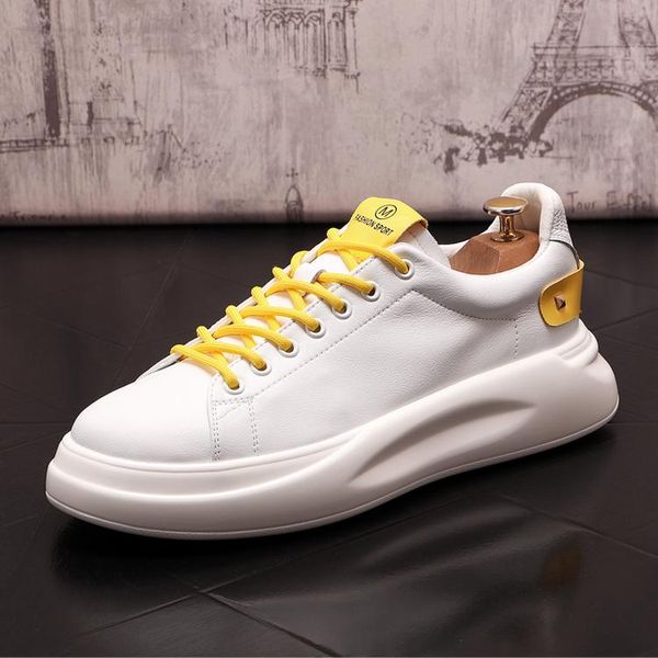 Mode européenne casual chaussures printemps automne marque designer compensées en cuir blanc baskets plate-forme formateurs bout rond mâle marche mocassins