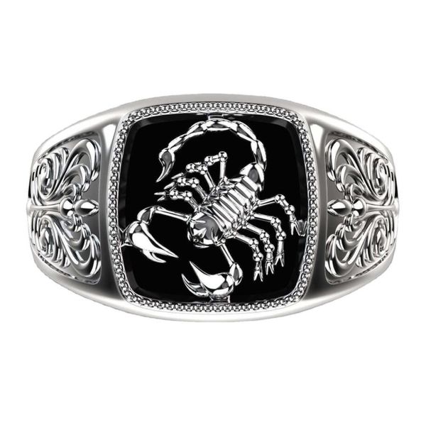 Mode européenne Cluster Anneaux Fine Man Party Anniversaire Cadeau De Mariage Relief Créatif Carré Scorpion 925 Bague En Argent Sterling