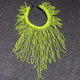 Mode européenne néon jaune déclaration femmes longues perles Chokers étoile Punk Fluorescence gros glands perles chaînes collier