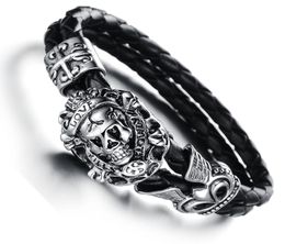 European Punk Skull Night Club en acier inoxydable Véritable bracelet en cuir de vache bracelet Bijoux Bijoux présente Gift6314524