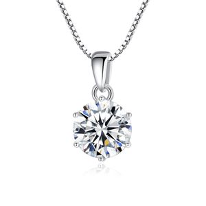 Klassieke Zes Klauw Set Moissanite S925 Zilveren Hanger Ketting Sieraden Mode Dames Box Chain Fonkelende Ketting voor Vrouwen Bruiloft Feest Valentijnsdag Cadeau SPC