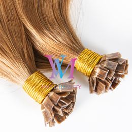 Extensions de cheveux humains européens à pointe plate, pré-collés, vierges Remy, fusion de kératine, 0.5g x 200, support 100g, Double tirage #60 #613