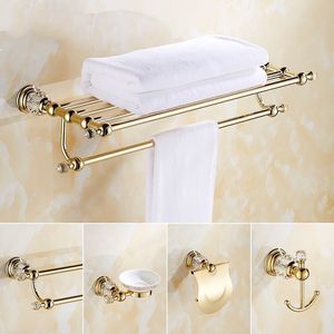 Porte-serviettes en cristal d'or européen Ensemble d'or Porte-serviettes de rangement pour salle de bain Accessoires de salle de bain en acier inoxydable Set SW967 LJ201211