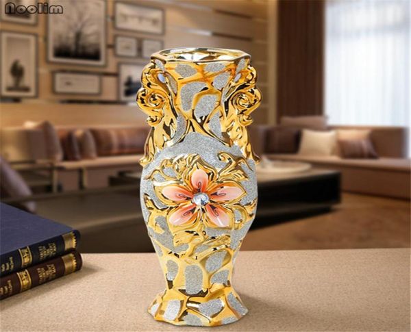 Vaso in porcellana gelata placcata oro europeo Vaso da fiori in ceramica avanzata vintage Ornamenti per soggiorno Decorazioni per la casa di nozze Regalo8835143