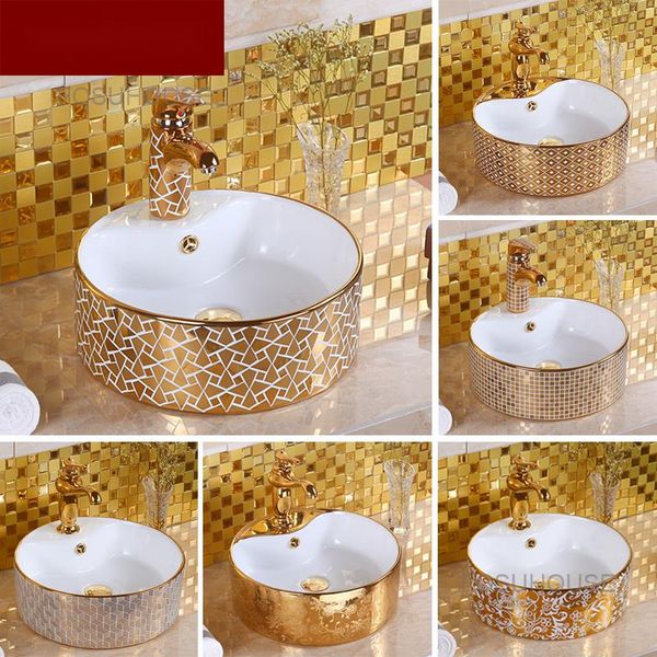 Washbasins de baño de oro europeo Ceramic Color Gold Baño Fregaderos Nuevos creatorios de cocina lavado de tocador de tocador