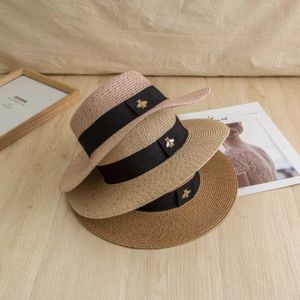 Europese hoeden Gorras Outing Brim and Sunshade Ladies Straw Hat Bow Luxury's brede Amerikaanse retro bijen Zonnebrandcrème Zomercompetities All-Match Top Hatwide Wid S Wed