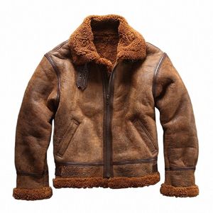 Veste en cuir de mouton véritable de haute qualité européenne pour hommes, grande taille B3, bombardier en peau de mouton, manteau de fourrure de pilote militaire v6OF #