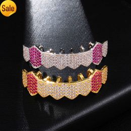 Europeo Hot Hip Hop Grill Dientes Micro Zircon Cobre Full CZ Gold Silver Free Grillz Dientes Hiphop Grills