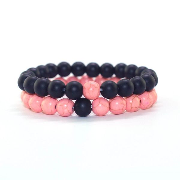 Européen chaud hommes femmes meilleurs amis Bracelets blanc Howlite et noir mat pierre naturelle Bracelet perlé porte-bonheur bijoux