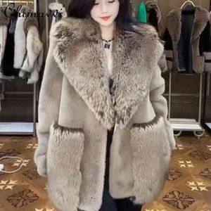 Manteau de fourrure européen à manches longues femmes Toka Double Face laine cuir chaud mi-long léger luxe veste élégante 2022 nouvel hiver T220810