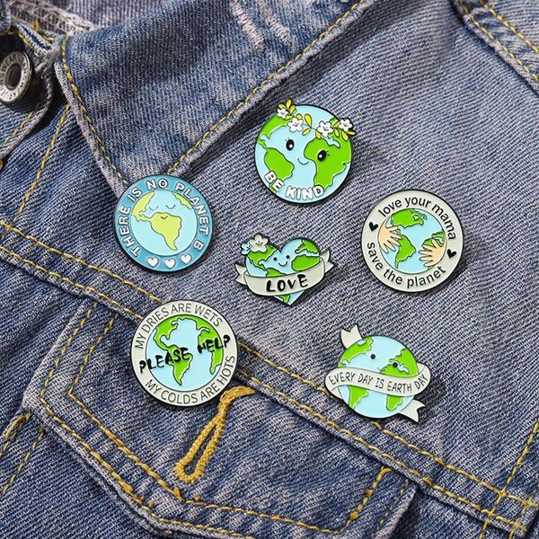 Broches circulares con forma de tierra y amor europeo, protección del medio ambiente, letras del corazón, alfileres de solapa, bolso de flores esmaltado de aleación unisex Clo205A