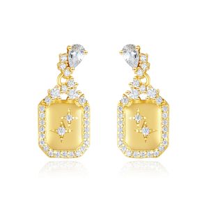 Boucles d'oreilles pendantes en argent S925 avec micro-ensemble de zircons, boucles d'oreilles étoiles super étincelantes pour femmes plaquées or 18 carats, bijoux exquis pour fête de mariage, cadeau de Saint-Valentin SPC