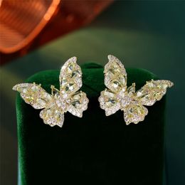 Boucles d'oreilles papillon en Zircon, mode coréenne, boucles d'oreilles en Zircon Super scintillantes, mode européenne, boucles d'oreilles pour femmes, fête de mariage, bijoux polyvalents décontractés SPC