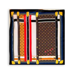 Bufandas de marca de lujo europea Bufanda a rayas con estampado vintage Bufanda de regalo de pareja de primavera Bufanda de seda con letras de diseño clásico 53X53 cm