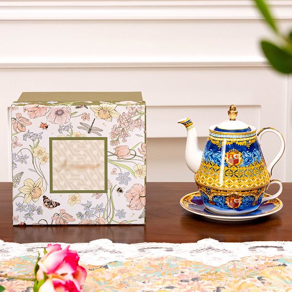 Juego de té y café de lujo europeo, colección de té de porcelana de hueso de estilo palaciego, olla individual de cerámica de la hora de Sevilla