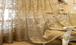 Europese luxe donker gouden geborduurd tule gordijn Jacquard Sheer Panel voor woonkamer slaapkamer koninklijke huisdecor ZH4314 2109037319030