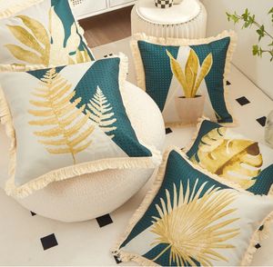 Taie d'oreiller décorative de luxe européen fleur feuille plante jaune jeter taie d'oreiller Polyester géométrique impression housse de coussin