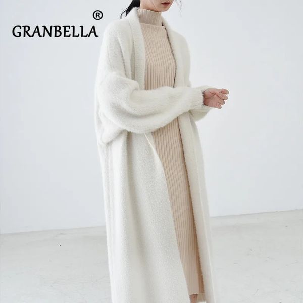 Luxury de luxe long Faux Mink Fur Cardigans Knitwear 2024 Fashion Women Vêtements Pullaires Drop 240112