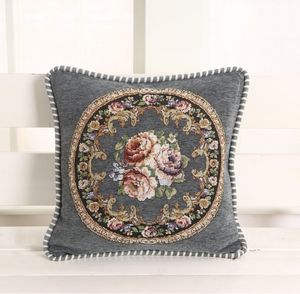 Oreiller de luxe européen Textiles de maison jardin fleur impression serviette coton lin canapé automne décor taies d'oreiller YLW-043