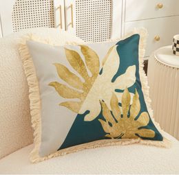 Funda de cojín de verano de lino de lujo europeo, funda de almohada de hoja de algodón, sofá, silla, decoración del hogar, decoración hecha a mano