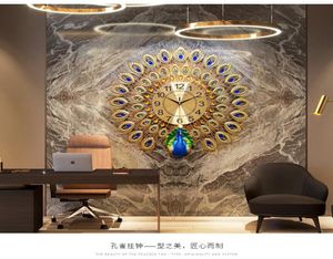 Europese luxe kwarts Creative Large Wall Clock Art Golden Peacock Clocks Wall Modern Design Living Room Mute Wall Watch3063807