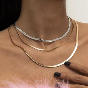 Europese Multi Layer Platte Snake Chains Simple Kwast Goud Zilver Mix Ketting Dames Punk Geometrische Messing Hals Dragen Sieraden Groothandel