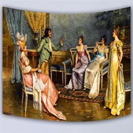 Europese Royal Oil Painting Tapestry Home Decoratieve Tapestries Wandhangen tapijt Comfortabel Bandje Picknickmat T200601