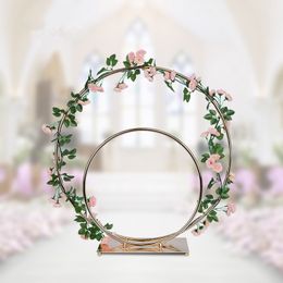 Europese feest achtergrond Decor Golden bloemen rack Dual Ring Plank voor bruiloft Baby shower decoraties tafel centerpieces 6 stks