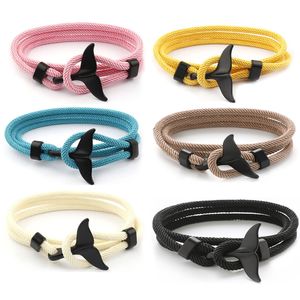 Bracelet de corde de queue de baleine de concepteur Bracelet nautique Bracelet de corde de survie côtière pour hommes femmes Paracord Dolphin Tail Crochet en métal Bracelet de poignet en gros