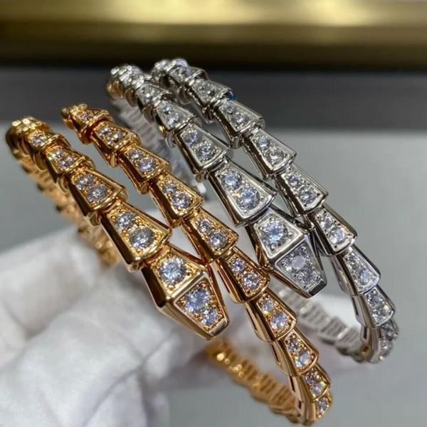 Joyería popular europea, anillos de pulsera elásticos de circón de Plata de Ley 925 con hueso de serpiente, moda de alta gama para mujer, fiesta de marca de lujo
