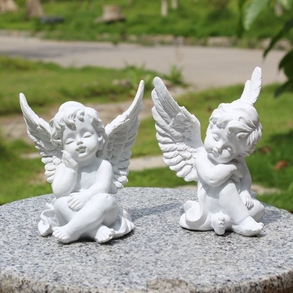 European résine blanc or mignon cupidon ange décoration artisanat créatif ornement de bureau de Noël cadeau de mariage figurines y200106