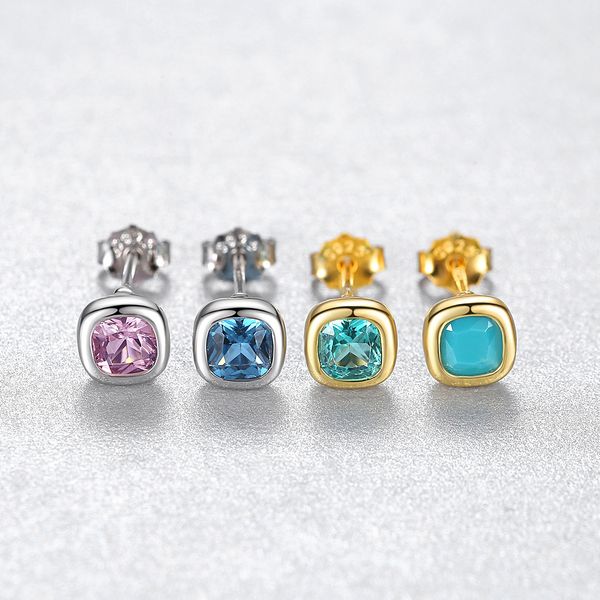 Géométrie de pierres précieuses colorées rétro européennes boucles d'oreilles en argent s925 élégante charmante dame plaqué or 18 carats boucles d'oreilles exquises bijoux haut de gamme