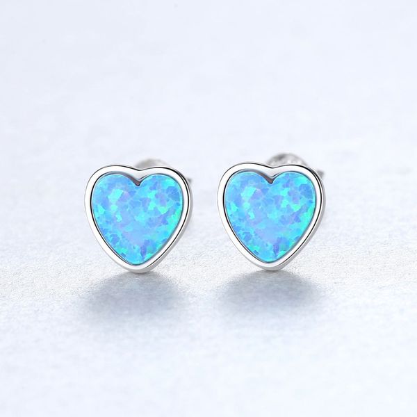 Pendientes de tuerca de plata S925 con ópalo de corazón retro europeo, joyería de marca de moda, pendientes chapados en oro de 18 quilates para mujer, fiesta de boda, regalo de Navidad para el día de San Valentín SPC