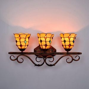 Europese retro lampen lichten creatieve gebrandschilderd glas badkamer spiegel front Amerikaanse gang bar restaurant drie hoofd wandlamp