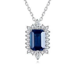 Sapphire Pendant Necklace S925 argent Micro ensemble Zircon carré synthétique saphir collier Europe mode femmes haut de gamme collier chaîne de mariage fête bijoux cadeau SPC