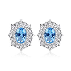 Boucles d'oreilles saphir S925 argent Micro ensemble Zircon Pigeon oeuf pierres précieuses boucles d'oreilles Europe femmes mode boucles d'oreilles femmes bijoux de fête de mariage cadeau de saint valentin SPC