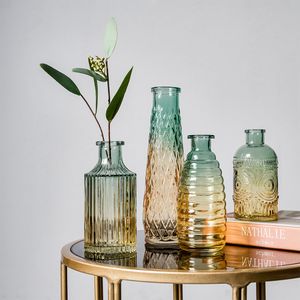 Vase en verre d'art de secours romain européen rétro intérieur table de bureau plante fleur décoration de la maison accessoires vase en verre transparent 210310
