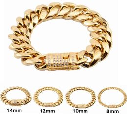 European Selling pols hand sieraden heupen hop 8101214 mm 18k gouden dikke stalen stalen Cubaanse kettingarmband voor Men11815428691679
