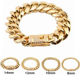 Hips de joyería de mano de venta europea Hops 8101214 mm de 18K Gold Quunky Stainls Acero Pulsera de cadena cubana para hombres11815424592489